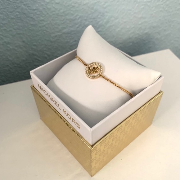 NWT authentic MK gold pave logo slider bracelet - Picture 4 of 6